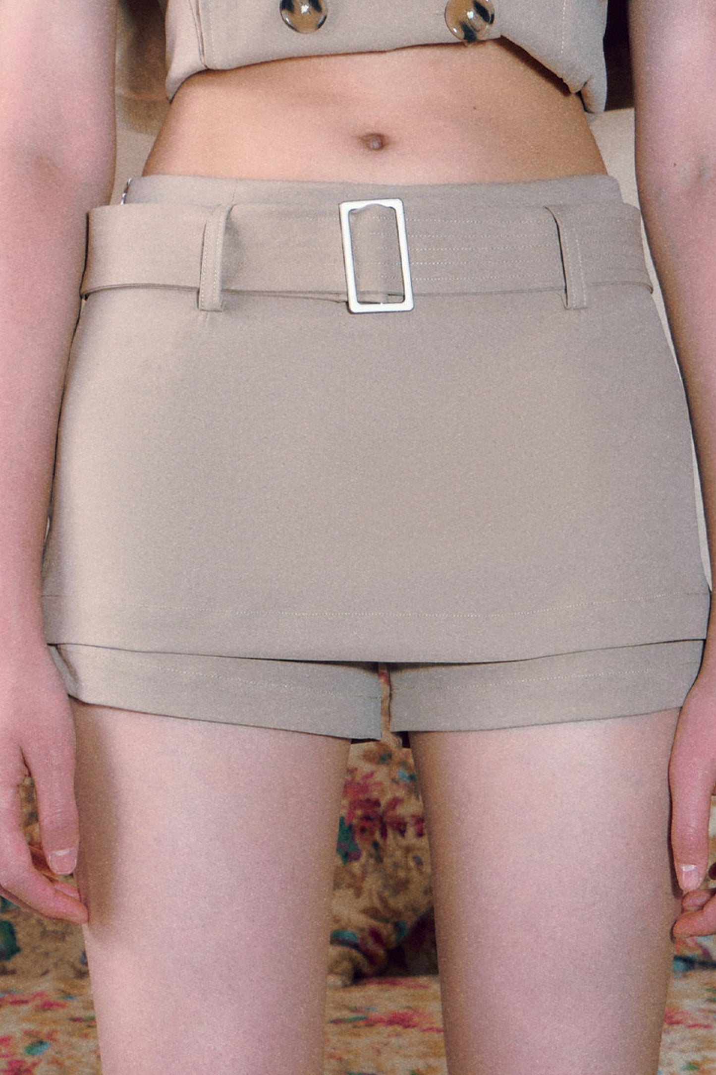 High-Waisted A-Line Belt Skirt