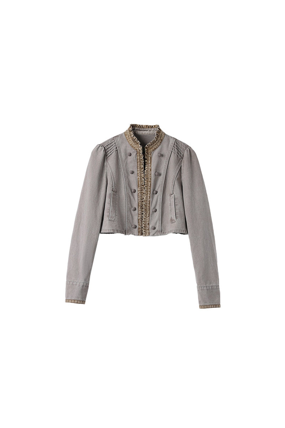 Vintage Patchwork Ruffled Placket Short Jacket