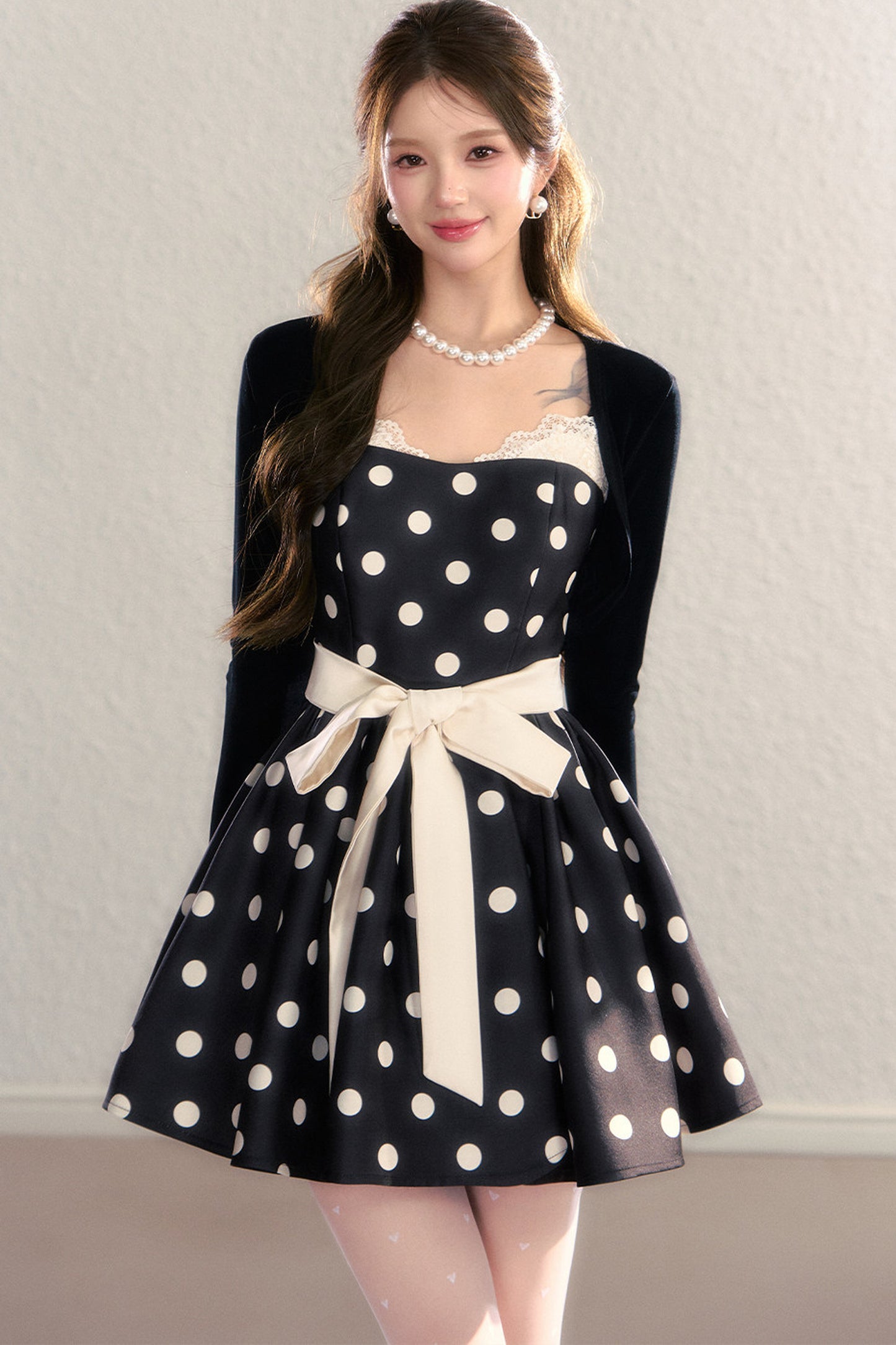 Satin Polka Dot Bow Tie Dress