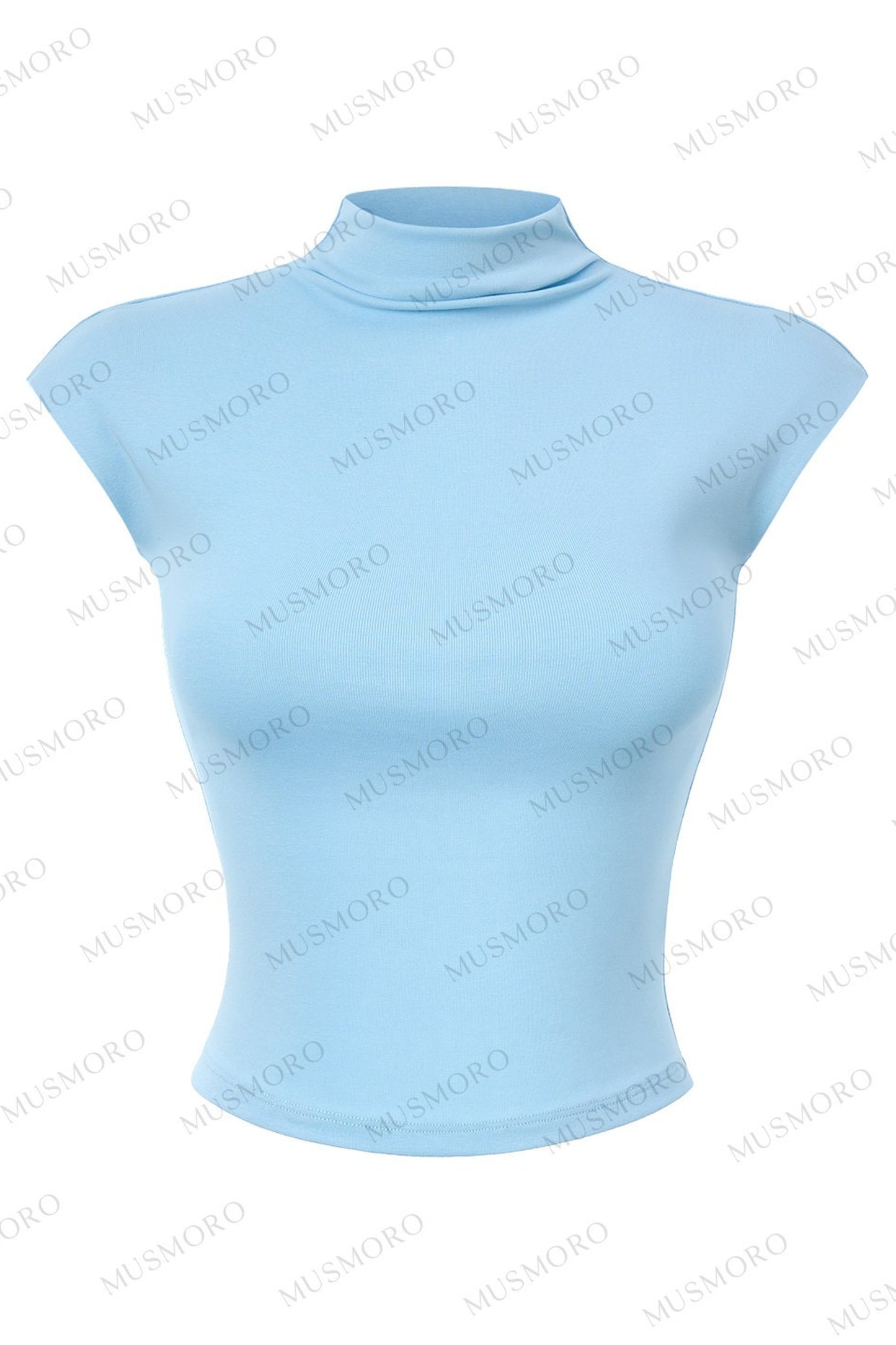 Angled Sleeve Half-Turtleneck Back Cutout Tie Top