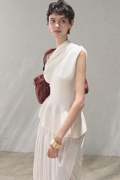 Irregular High-Waisted White Slit Skirt