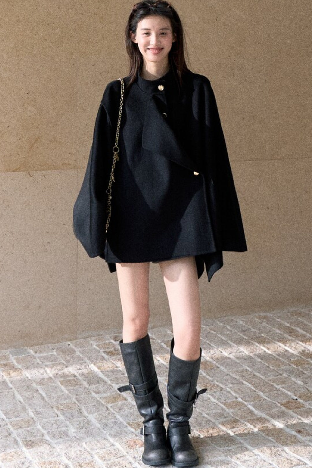Mid-Length Double-Sided Wool Wrap Cape