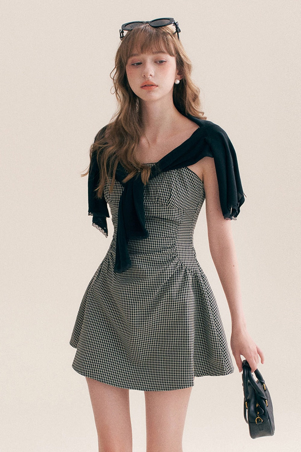 Black White Check Dress and Cardigan Set-Up