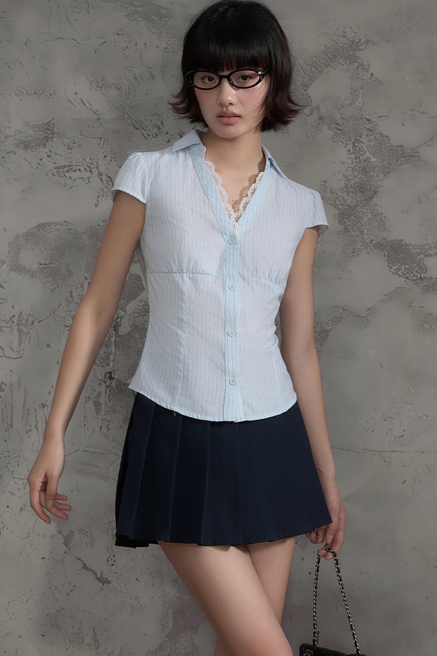 Lace Patchwork Striped Blouse