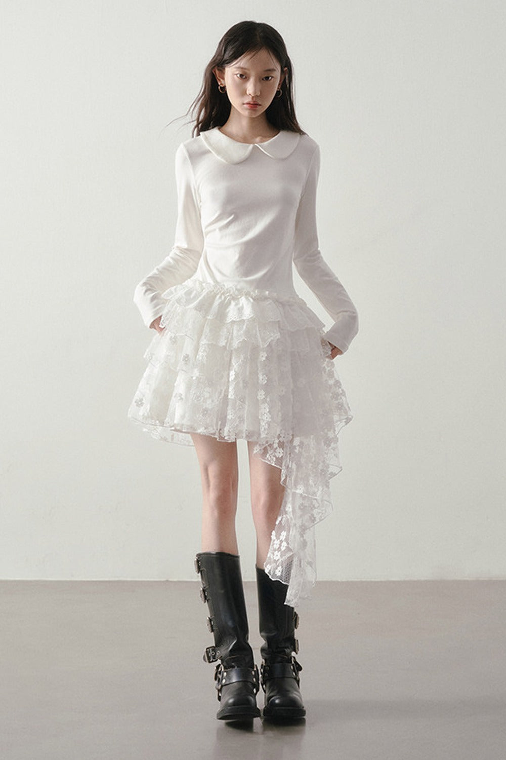 White Floral Lace Mesh High-Waisted Skirt