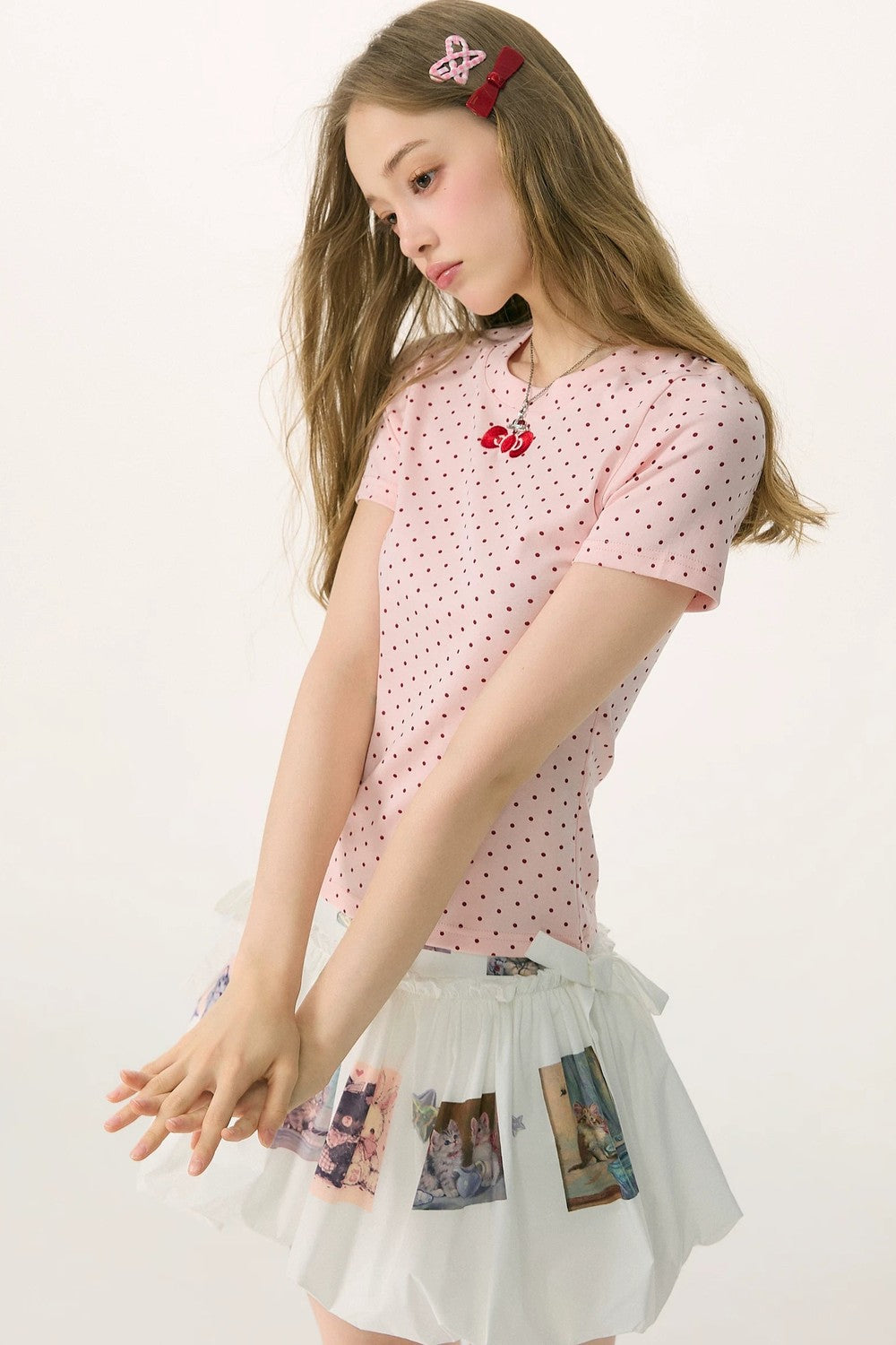 Pink Polka Dot Bow Blouse