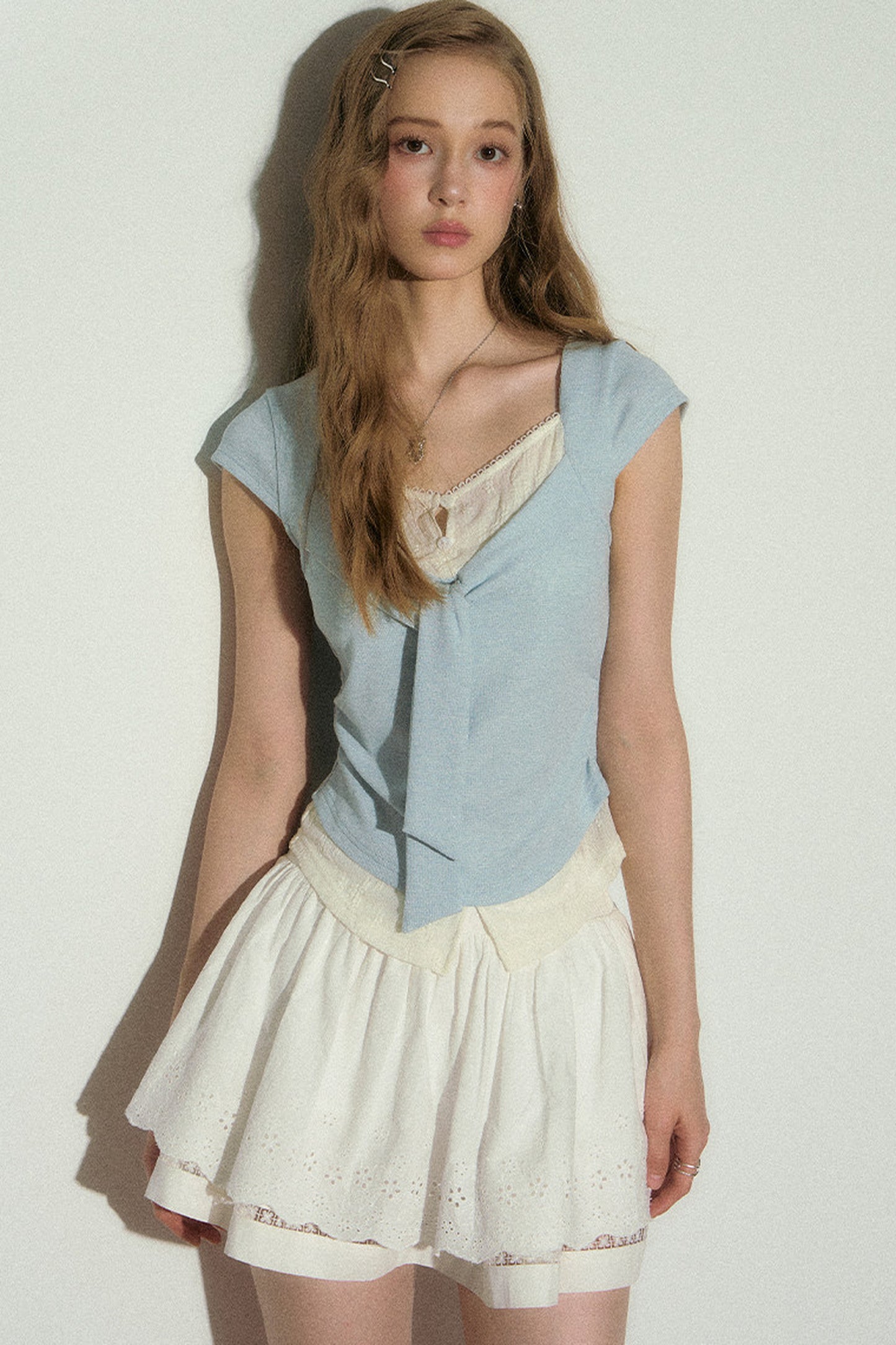 V-Neck Lace Trim Top