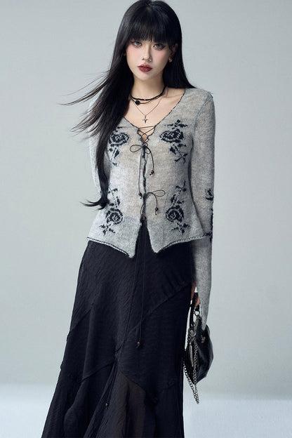 Rose Jacquard Knit Sweater