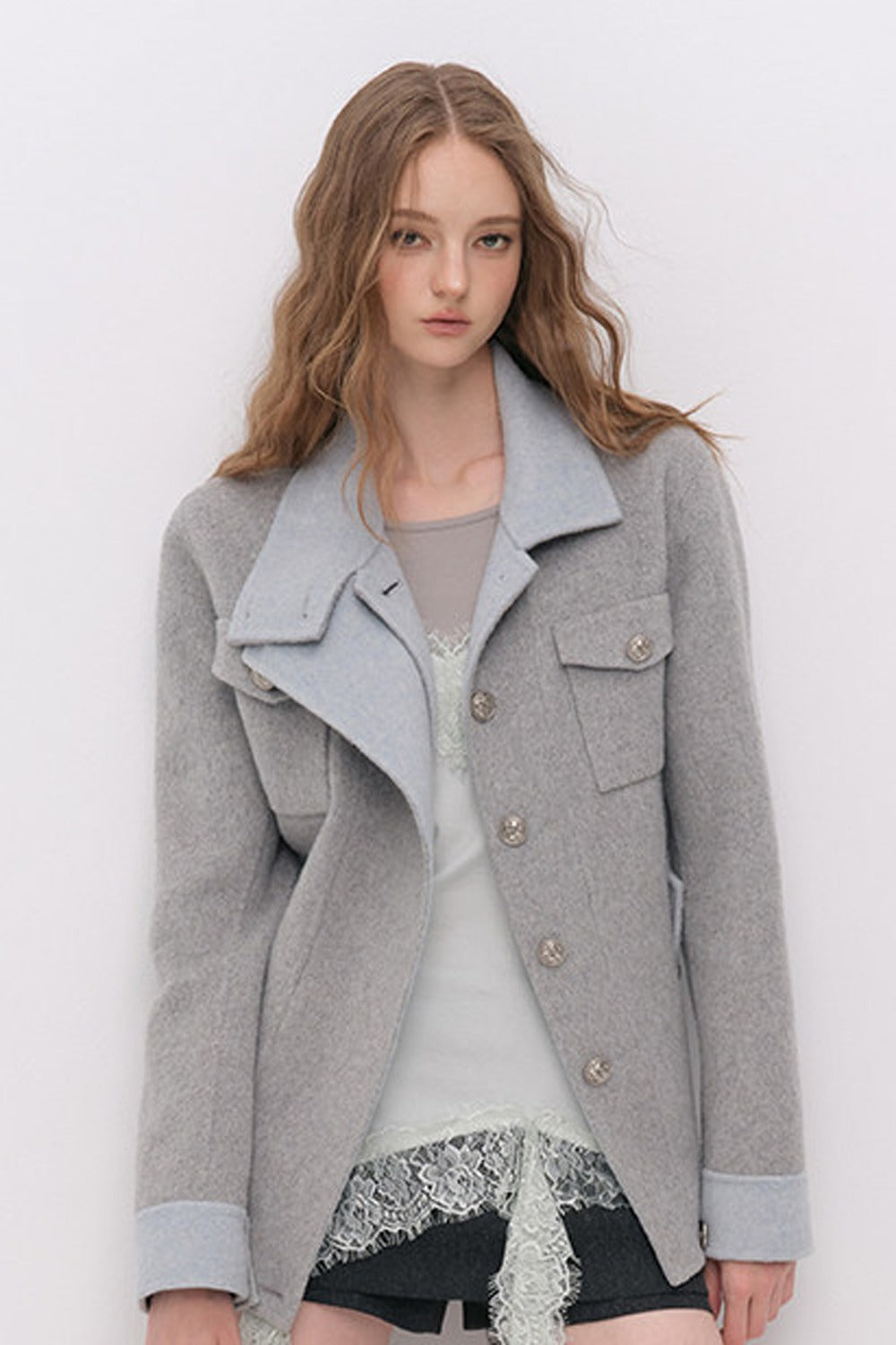 Belted Stand Collar Wool Coat