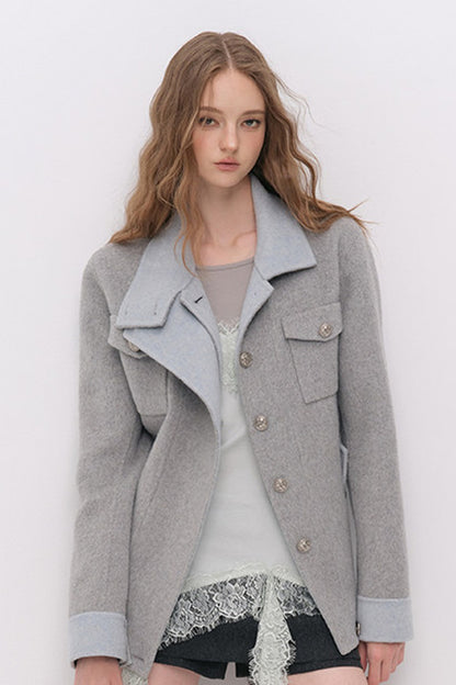 Belted Stand Collar Wool Coat
