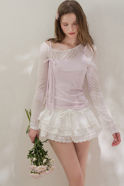 Layered-Look Floral Long Sleeve Blouse