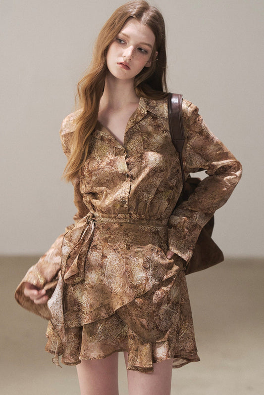 Polo Collar Ruffled Short Dress