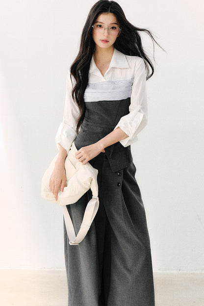 Lapel Faux Two-Piece Tie Shirt