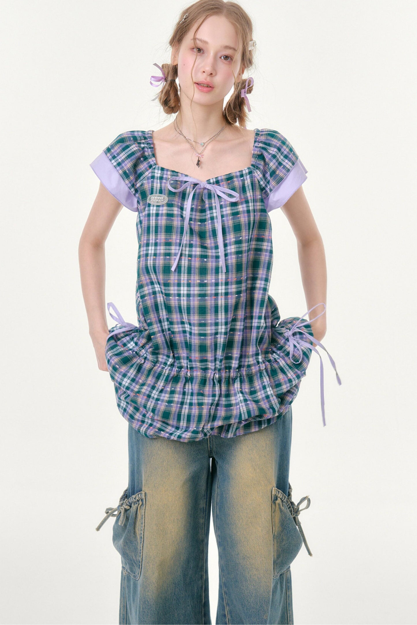 Purple Plaid Flutter Dress