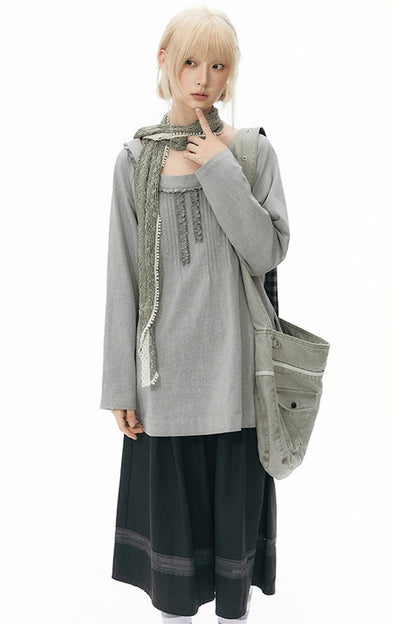 Front Chest Tuck Webbing Raglan Knit T-Shirt