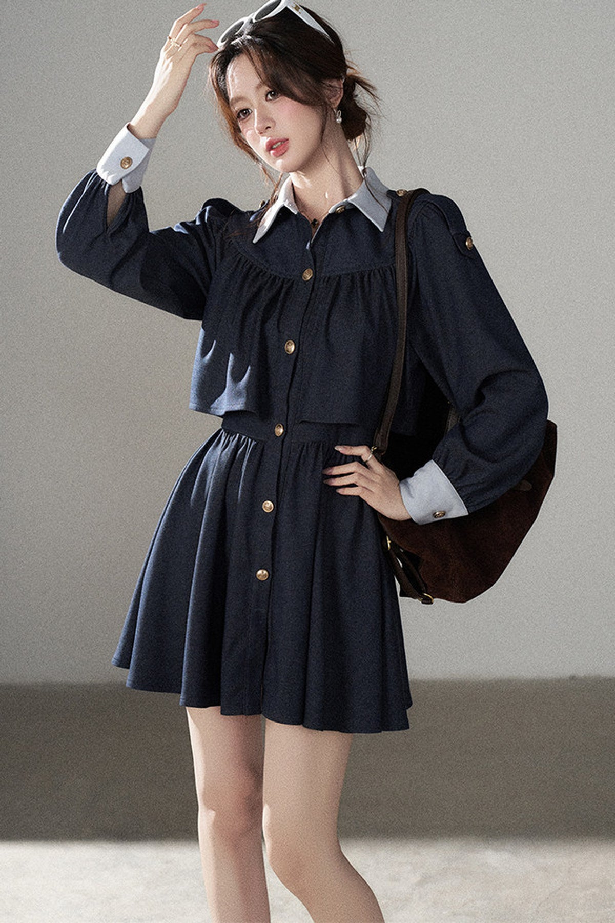 Long-Sleeved Layered-Look A-Line Dress