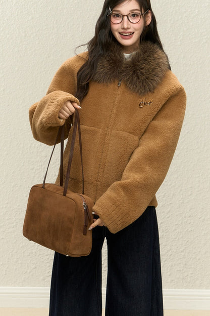 Warm Fur Collar Cardigan and Pants Set-Up