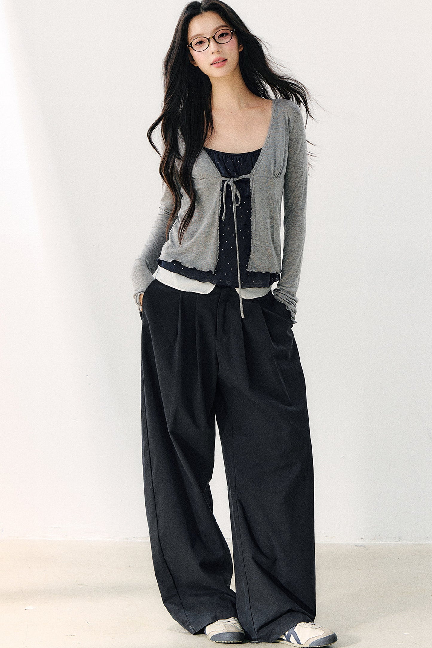Double-Layer Ruffle Top And Cardigan Set-Up