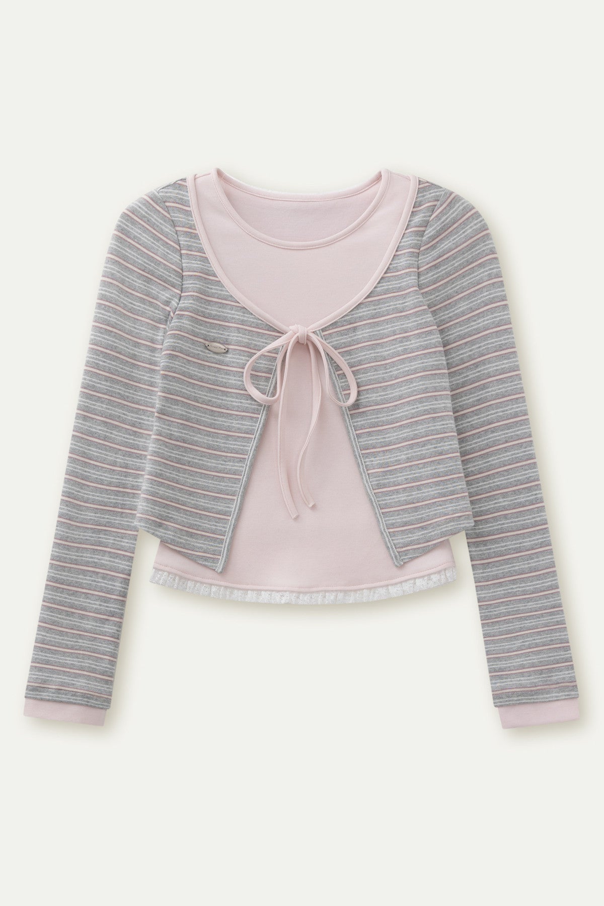 Layered-Look Floral Striped T-shirt
