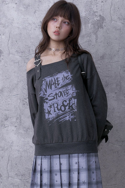 One-Shoulder Graffiti Sweatshirt Dress