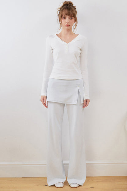 Layered-Look Slit Flared Pants