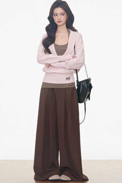 Westayone Long-Sleeved Knitted Sweater and Wide-Leg Pants Set-Up