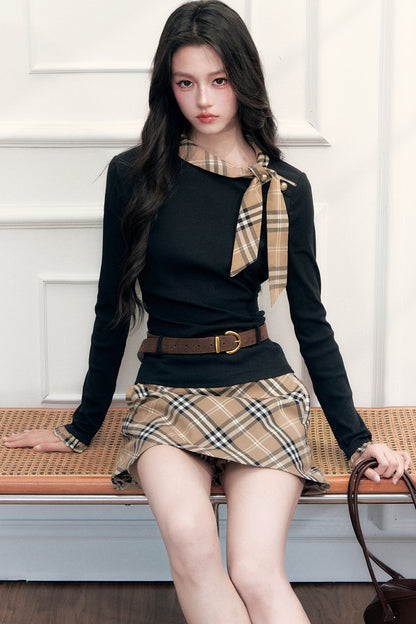 Ribbon Slim-Fit Blouse And Skirt Set-Up