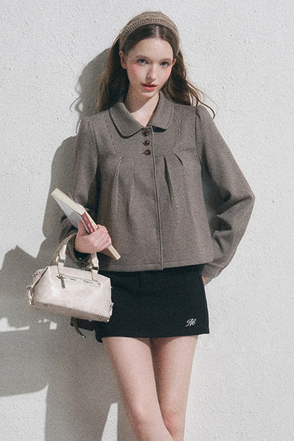 Houndstooth Doll Collar Polo Cardigan