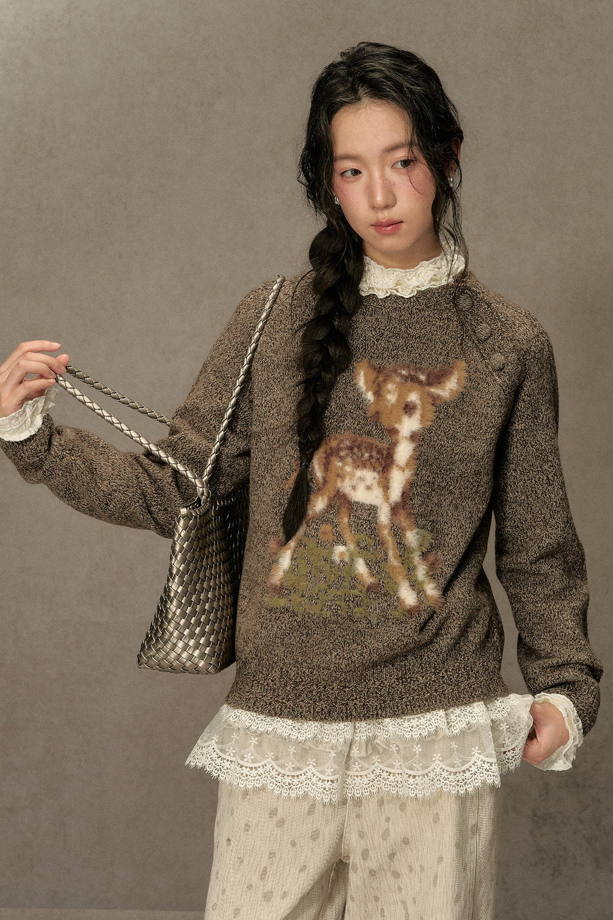 Deer Jacquard Pullover Sweater