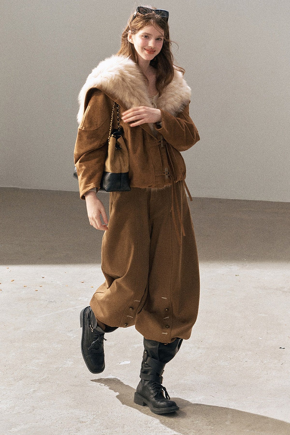 Horn Button Fox Fur Parka Coat