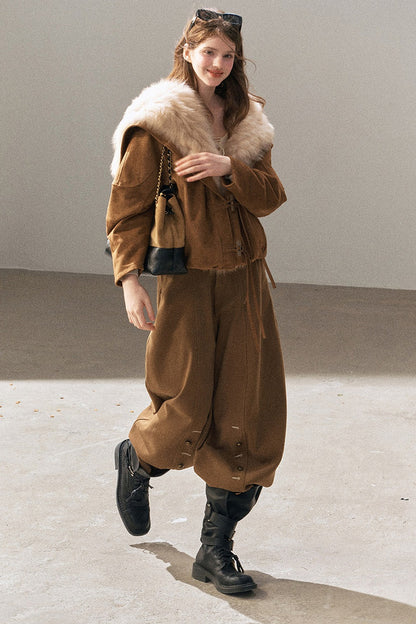 Horn Button Fox Fur Parka Coat