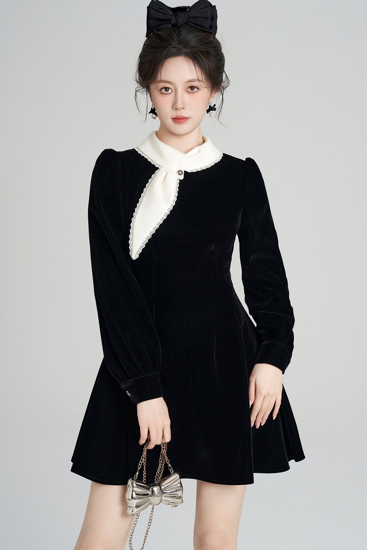 Black Velvet Collar Dress