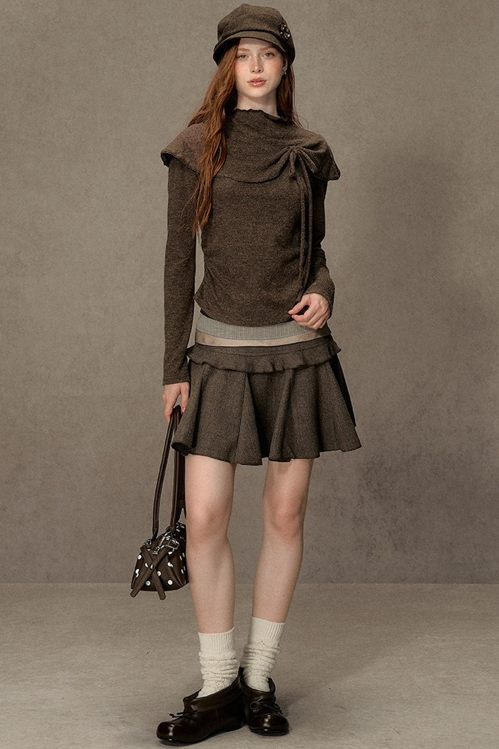 Bowknot Cape Collar Long Sleeve Top