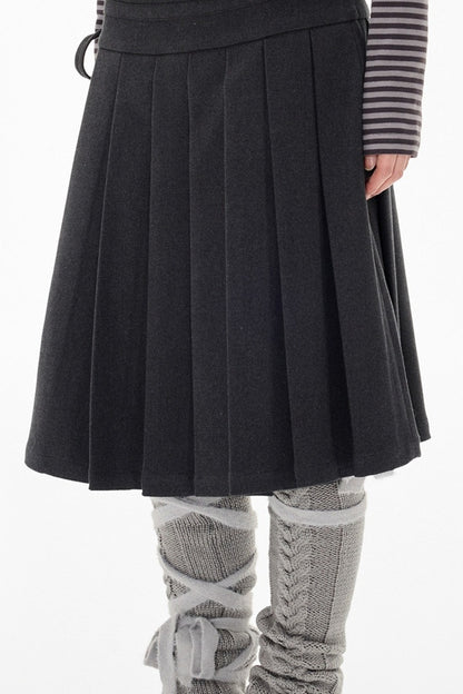 Double-Breasted Wool Coat and Pleated Skirt Set