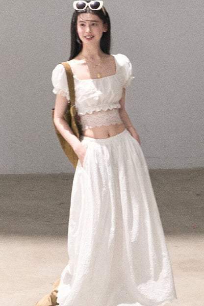 Ensemble haut et jupe en dentelle de coton à motif floral