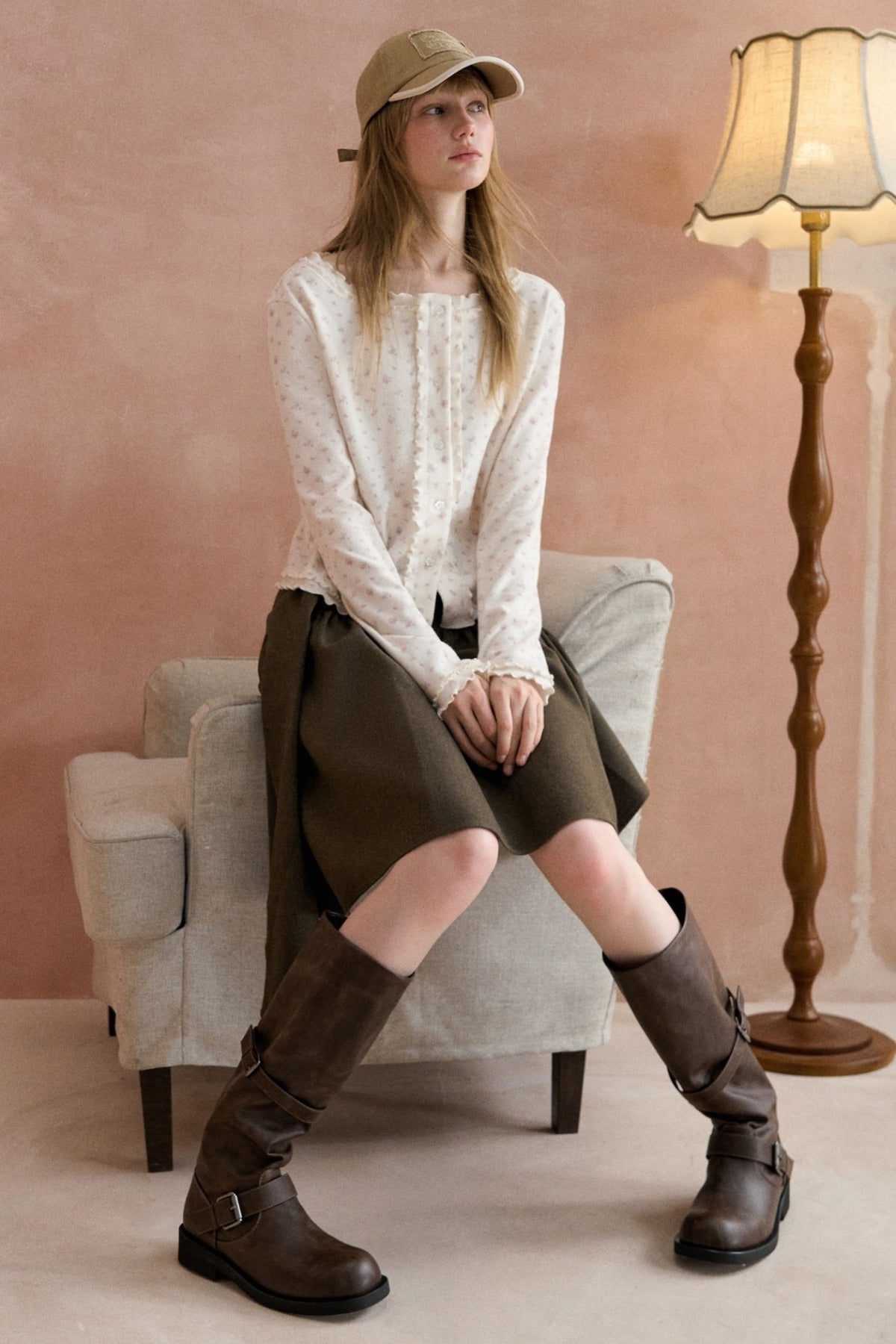 Tie-Waist Pleated A-Line Skirt