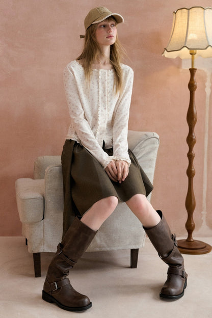 Tie-Waist Pleated A-Line Skirt