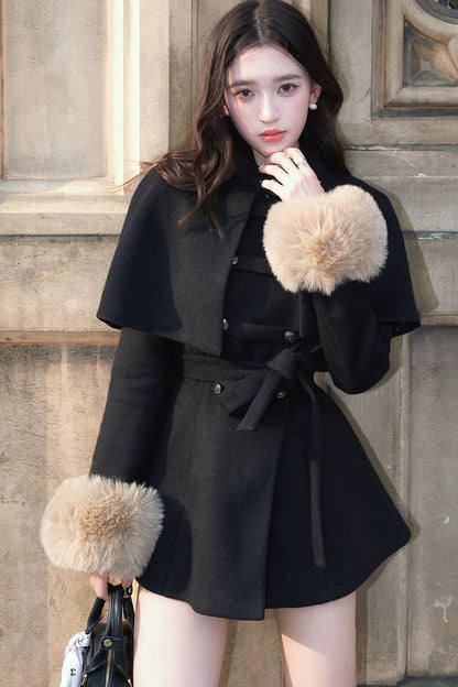 Rich Girl Style Cape Wool Coat Set-Up