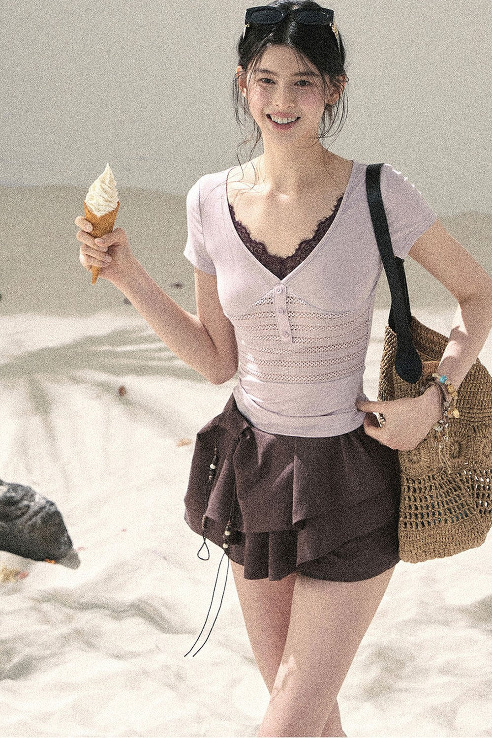 Light Purple Lace V-Neck Top