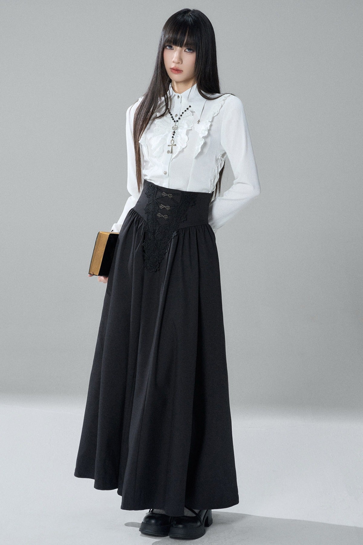 Gothic Black Skirt and White Shirt Set-Up