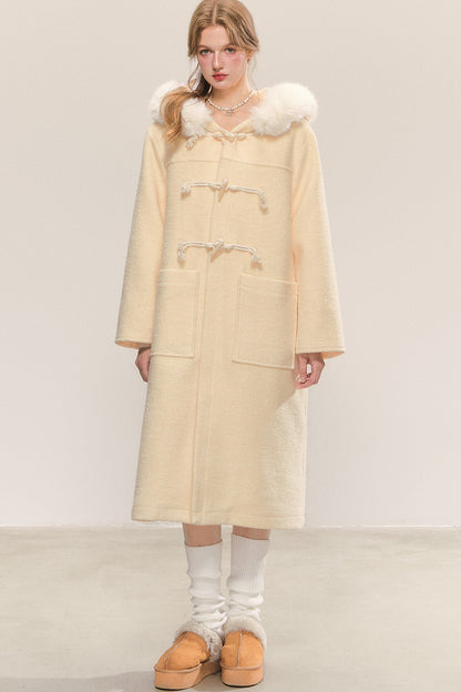 Mid-Length Hooded Wool Toggle Coat