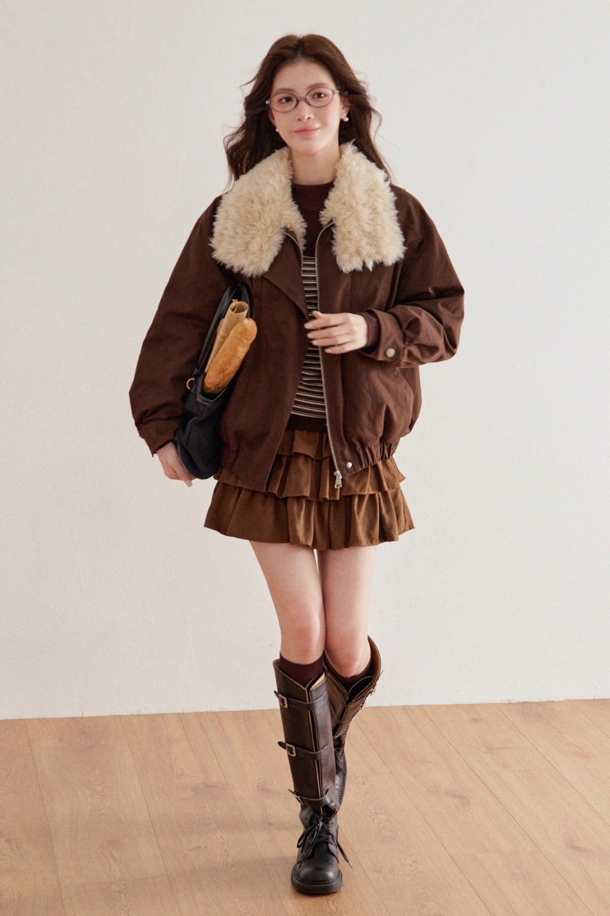 Imitation Lamb Fur Collar Short Jacket