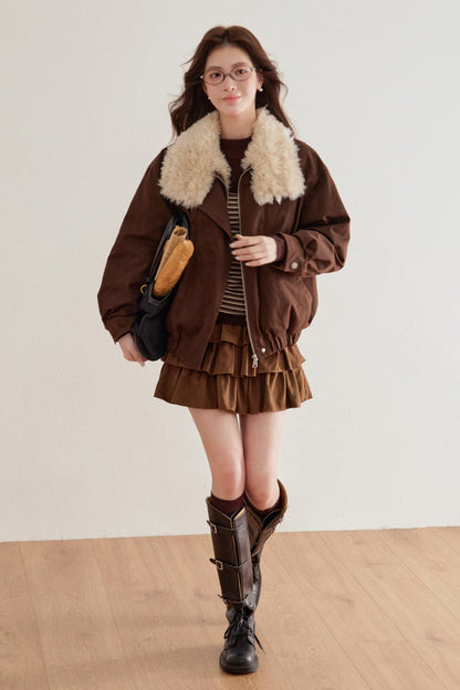 Imitation Lamb Fur Collar Short Jacket