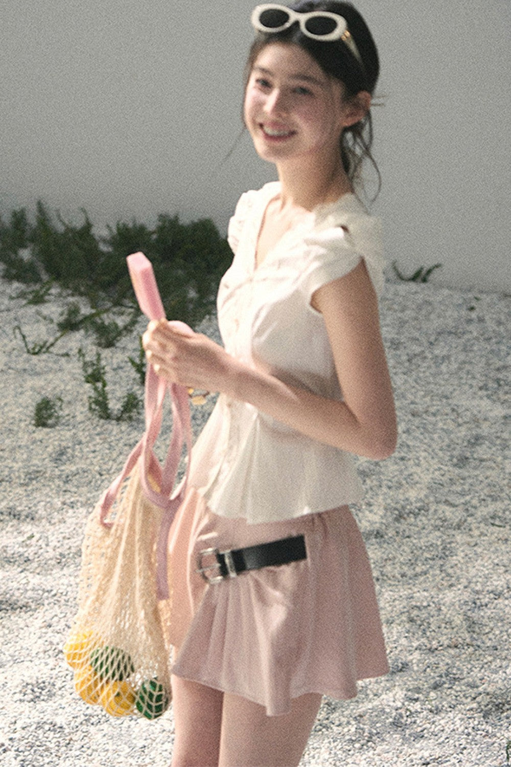 French V-Neck Lace Puff Sleeve Blouse
