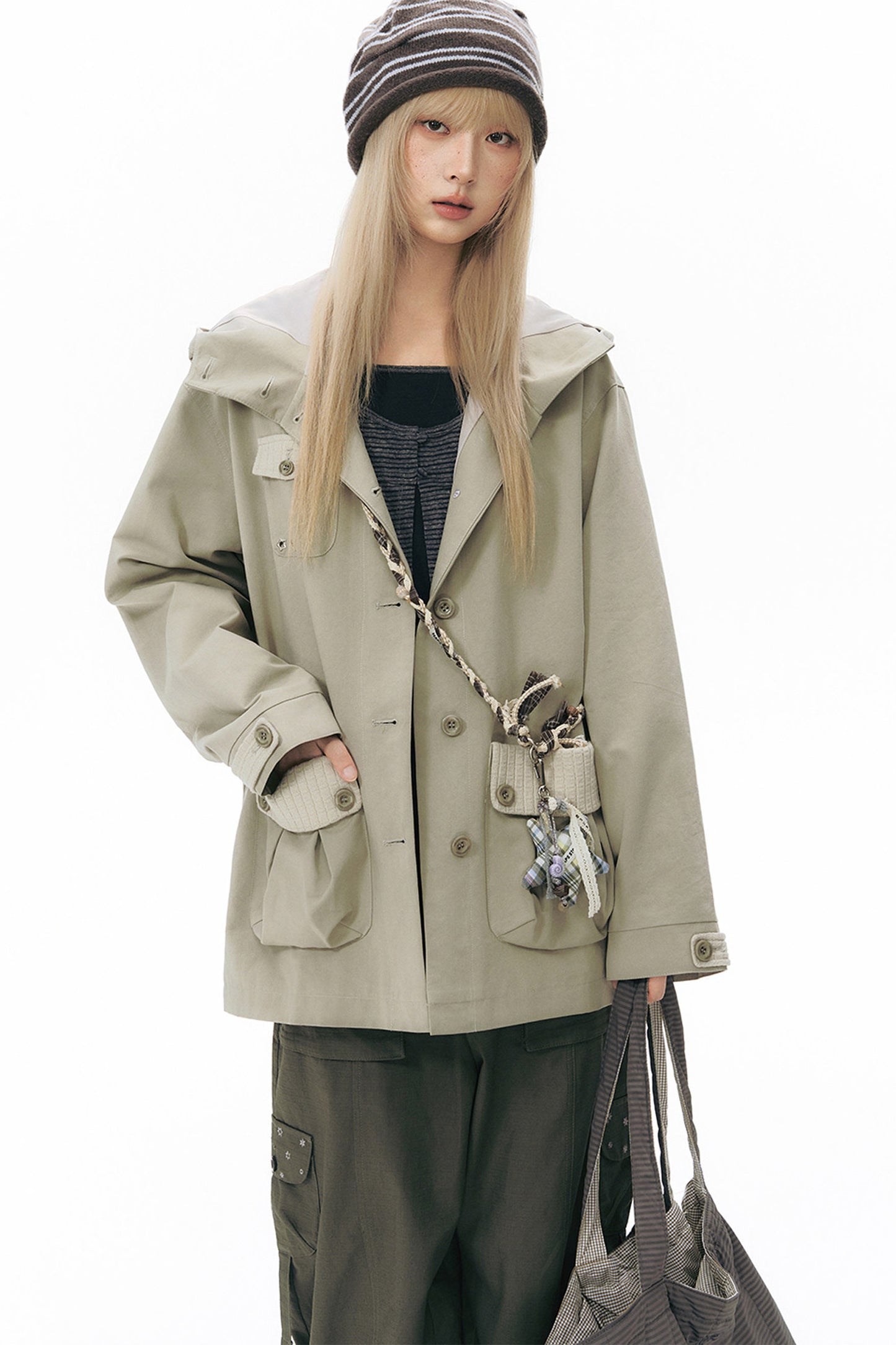 Workwear-Jacke mit Kapuze und Patchwork
