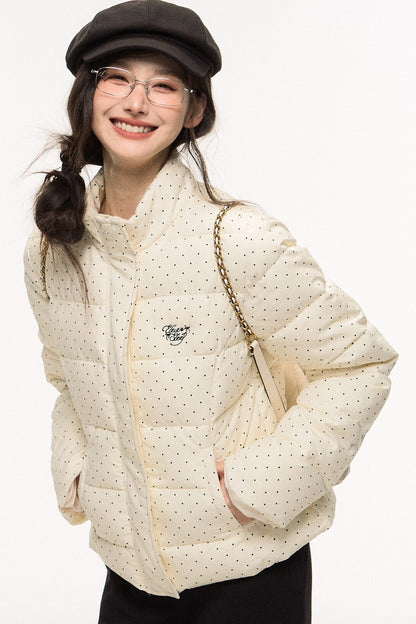 Polka Dot Puffy Jacket and Bell Bottom Pants Set-Up