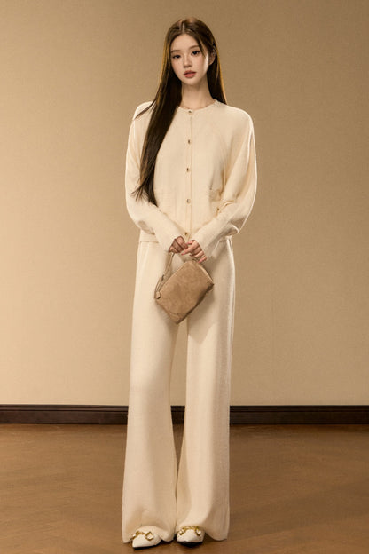 Wool and Cashmere Blend Cardigan and Pants Set-Up