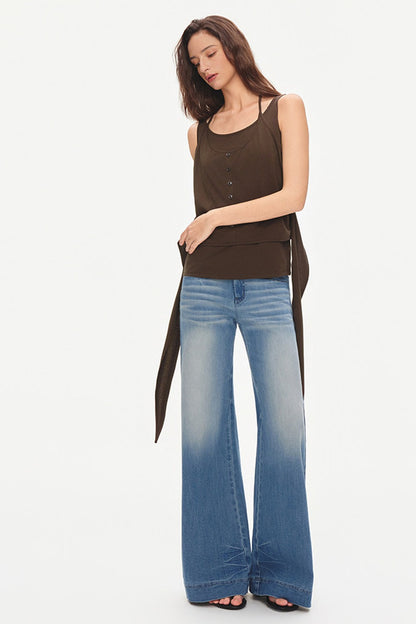 Layered-Look Tie U-Neck Camisole