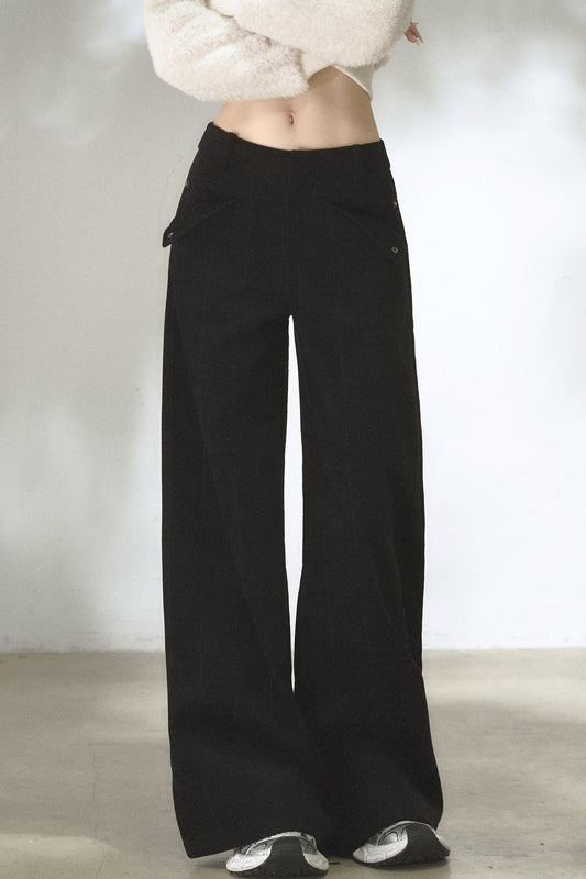 Plaid Corduroy Workwear Wide-Leg Pants