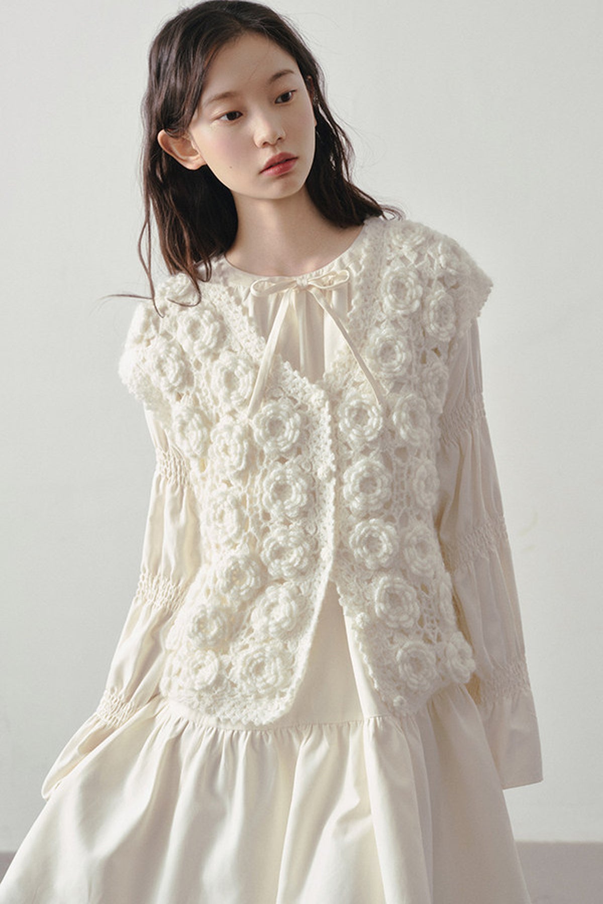 3D Floral Crochet Layered Vest